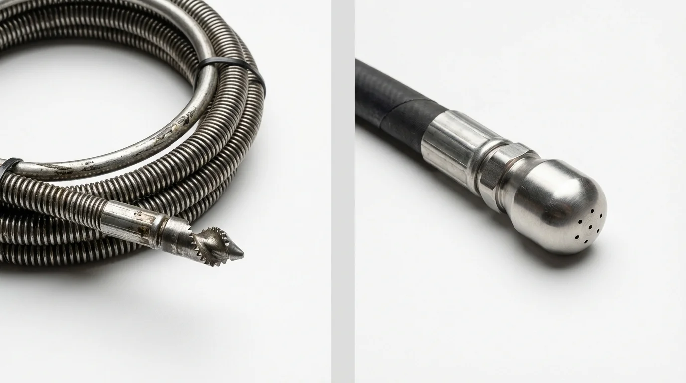 Drain snake cable and hydro jetting nozzle used for drain cleaning in Florence, TX
