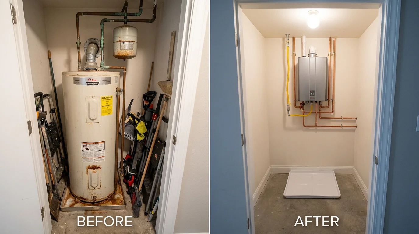 Tank water heater versus wall-mounted tankless unit comparison for Florence, TX homeowners