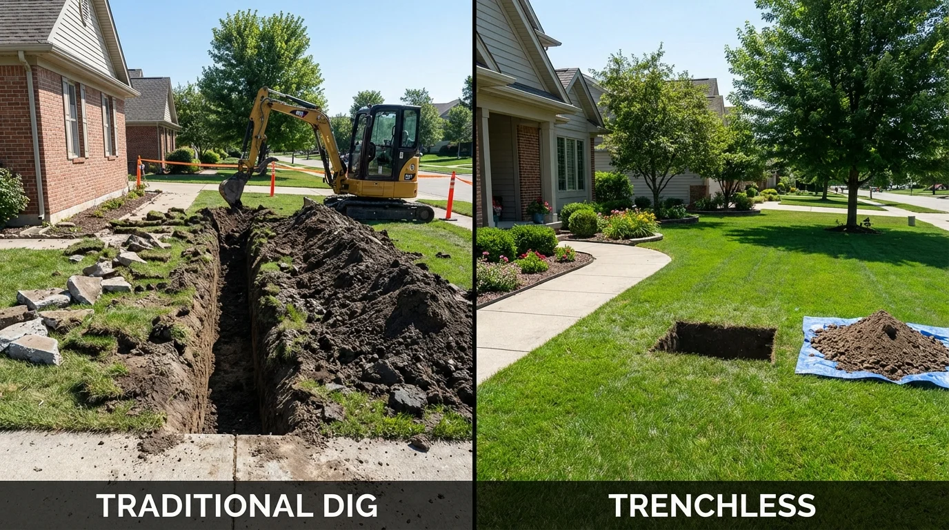 Trenchless sewer repair with minimal yard damage versus traditional excavation in Florence, TX